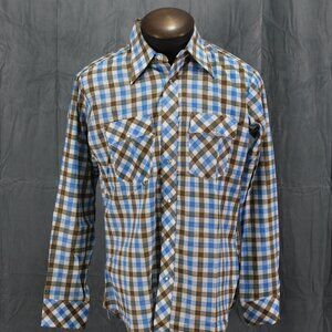 Vintage Western Shirt - Blue Green Plaid Pattern Levis White Tag - Men's Large